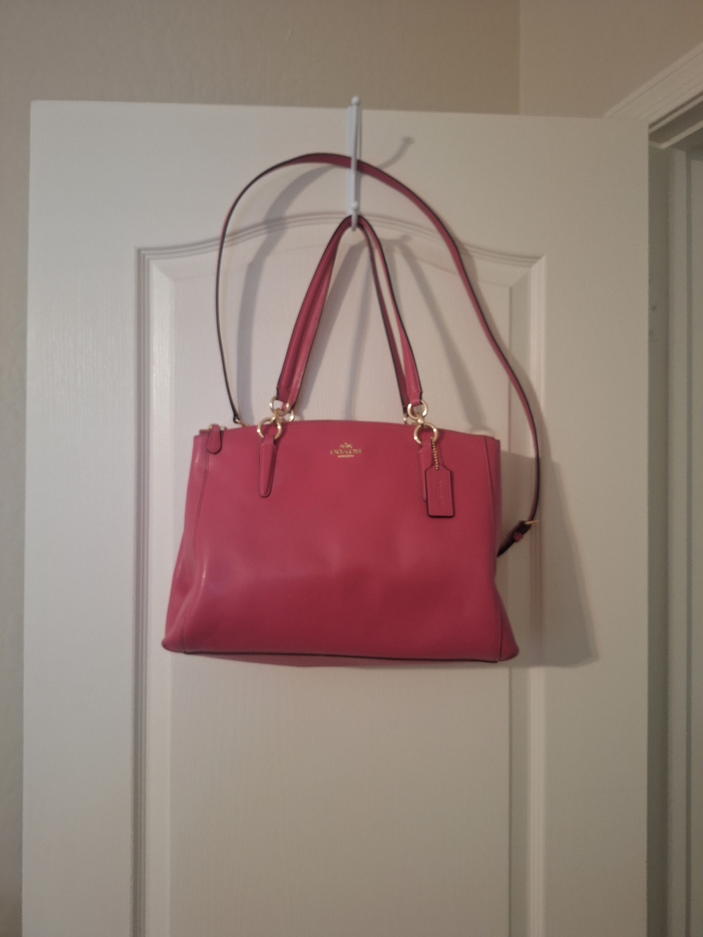 Coach Pink Leather Tote Bag with Shoulder Strap